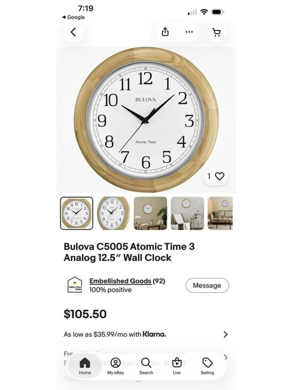 Vintage Bulova Quartz Wall Clock with Wooden Frame